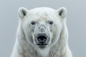 Large male polar bear looking at camera with snow falling