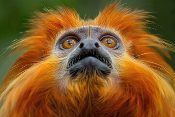 A close-up view of a monkey's face with vibrant orange hair, suitable for use in illustrations or designs related to fun and playful themes