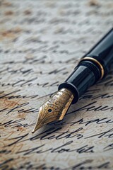 Wall Mural - A fountain pen sits on top of a piece of paper, ready for use
