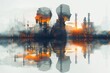 © TheVisualEngineer - Double exposure image of a manufacturing industry with male silhouettes, showcasing industrial progress and teamwork. Ideal for industry, technology, and collaboration concepts.