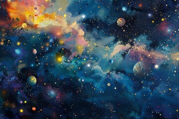 Wall Mural - a painting depicting a surreal dreamscape with a sky filled with floating stars, a surreal dreamscap