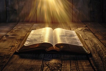 Wall Mural - An old bible sitting on a wooden table, perfect for historical or vintage-themed projects