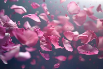 Canvas Print - A beautiful scene of pink petals floating in mid-air, perfect for use in designs and graphics