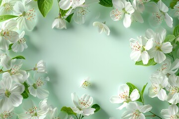 Wall Mural - Close-up of white flowers on a green background, suitable for various uses