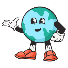 Sticker - Earth character png, retro illustration, transparent background