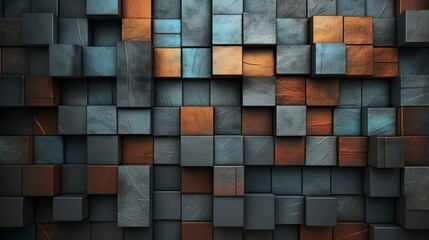 Abstract 3D Cube Wall with Metallic Textures