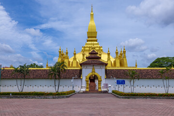 Pha That Luang Temple beautiful architecture great sacred buddhist stupa in Vientiane, Laos, Pha That Luang sacred monument and the national symbol of Laos, Vientiane, Laos, Southeast Asia