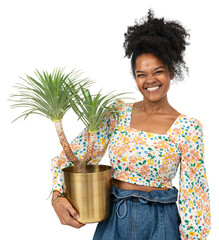 Wall Mural - Png plant lady mockup holding potted agave