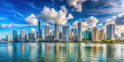 Sticker - Panoramic view of the downtown Miami skyline at daytime, Florida, USA, Miami, skyline, urban, city, skyscrapers, buildings