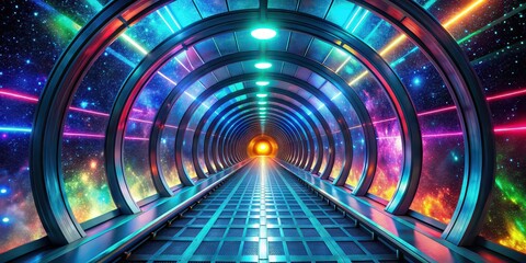 Wall Mural - futuristic space tunnel with vibrant colors and cosmic patterns, hyperspeed, horizon, cosmic, condui
