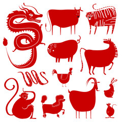 Canvas Print - Cute Chinese zodiac animals png journal sticker set