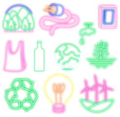 Sticker - Png neon sign environment illustration set, eco-friendly