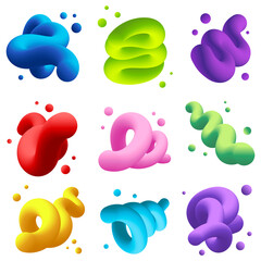 Poster - Abstract 3D png fluid shape, colorful twisted set on transparent background