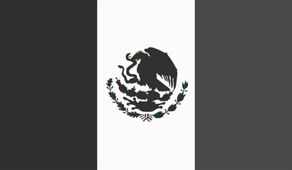 Black and white Mexico flag vector illustration isolated. National symbol of Mexico. State in America. Heraldic eagle with rattlesnake in beak. Mexico coat of arms silhouette.