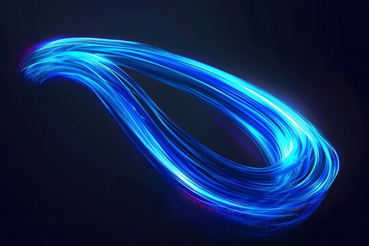 A blue glowing light neon brush line on black background