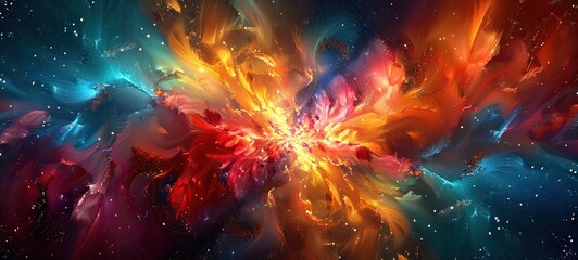 Wall Mural - A digital explosion of vibrant colors and shapes, resembling a cosmic burst frozen in time