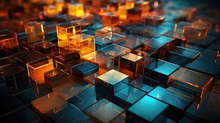 Wall Mural - Abstract chaotic cubes futuristic background with glowing cubes