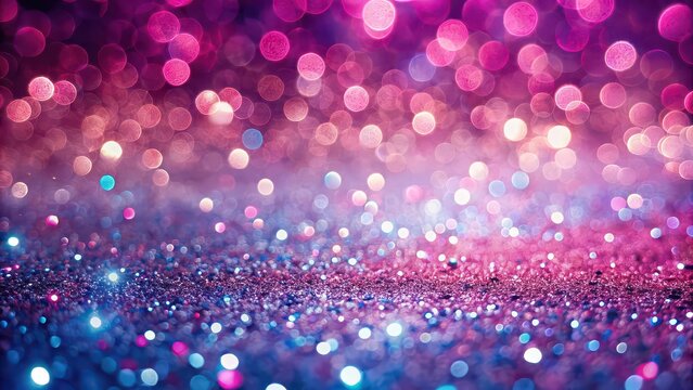 Glamorous pink sparkling background with blurred glitter and blue lights, perfect for holiday designs, glamor, pink