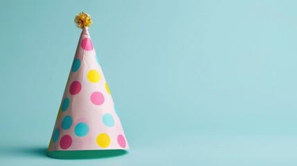 Wall Mural - Vibrant party hat against a pale blue backdrop