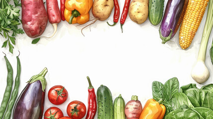 Wall Mural - vegetables with copy space on white background