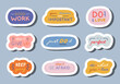 © Ana Tivikova - Set of stickers with handwritten lettering with motivational and cheering phrases for planners, notebooks. Ready for print list of cute stickers. Inspirational typography for good job, achievement.