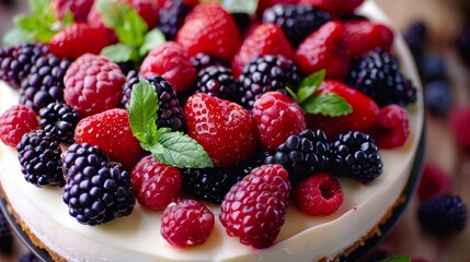 a creamy cheesecake adorned with a colorful array of wild berries perfect for satisfying a sweet too