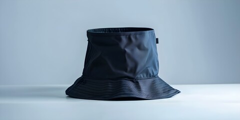 Wall Mural - Mockup of a Black Bucket Hat on a White Background for Design Presentation. Concept Fashion, Accessory, Product Mockup, Black Bucket Hat, White Background