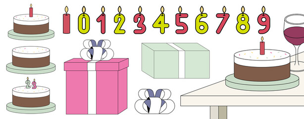 Poster - PNG Birthday cakes and gift boxes set