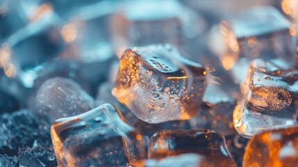 Wall Mural - Ice cubes in a beautiful light close up