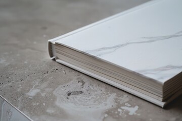 Wall Mural - Close-up of a modern, minimalist book placed on a table, A textbook with a minimalist, modern design