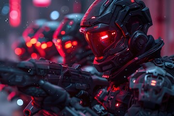 Wall Mural - Elite Cybernetic Commandos Engage in Epic VR Battle Against Sentient Overlords