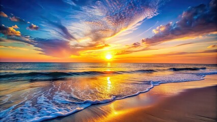 Sun setting over ocean at the beach, sunset, sun, ocean, beach, tranquil, serene, evening, dusk, horizon, reflection, water