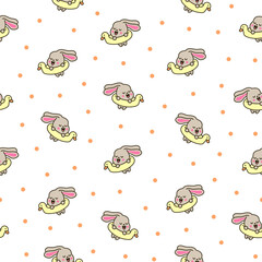 Wall Mural - Cute kawaii bunny. Seamless pattern. Cartoon little rabbit characters. Hand drawn style. Vector drawing. Design ornaments.