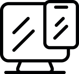 Wall Mural - simple, bold line icon of a smartphone connecting with a computer monitor