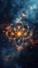 Canvas Print - Mesmerizing Mandala:Hypnotic Seed of Life Design in Ethereal Starry Night Realm