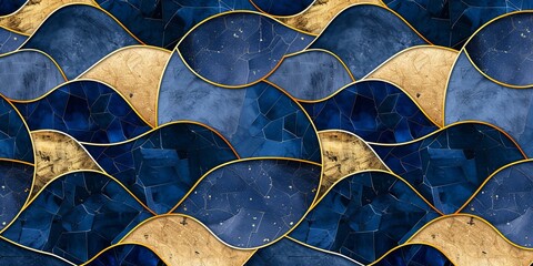 Wall Mural - Abstract Geometric Draw Paint Graphic Minimal Mosaic Pattern Texture in Navy Blue and Gold Colors An opulent depiction