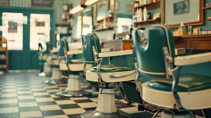 barbershop with antique barber chairs and traditional grooming tools.