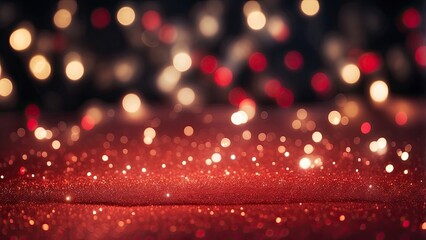Wall Mural - Abstract blurred glitter xmas holiday card invitation design, defocus luxury romantic light decoration, and shiny red bokeh Christmas light background