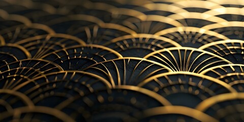Canvas Print - Elegant Gold and Black Japanese-Inspired Pattern for Background Design. Concept Japanese Design, Elegant Gold, Black Background, Pattern Design