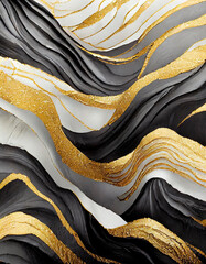 Wall Mural - Luxury background with golden and black ink waves
