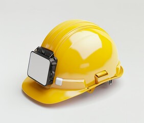 A yellow hard hat with a black visor and a white face shield