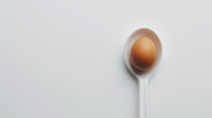 Wall Mural - A brown egg on a white spoon against a white backdrop with empty space