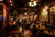© Iftikhar alam - People sitting, eating, and conversing at tables in a lively Irish pub with live music and dancing, A traditional Irish pub with live music and dancing