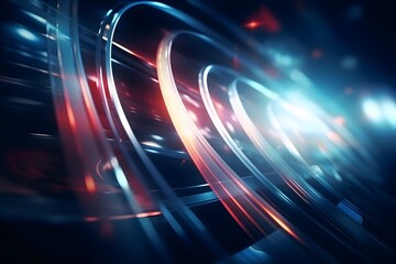 Sticker - Abstract futuristic background with glowing lines and sparkles in red and blue colors