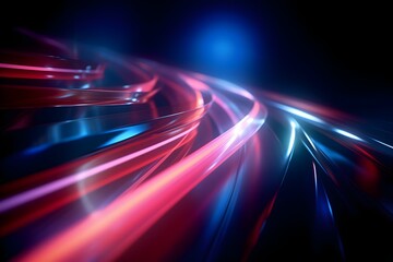Sticker - Abstract futuristic background with glowing gradient lines flowing in perspective space for technology motion science concept