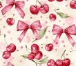 © Aliaksandr Siamko - A pattern of cherries with bows and leaves