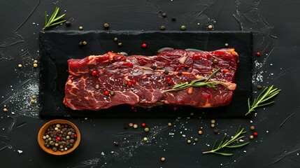 Wall Mural - Ingredient for cooking grilled meat, a piece of juicy raw meat with spices