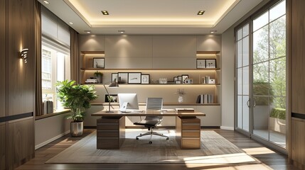 Wall Mural - minimalist home office with neutral tones and clean lines.