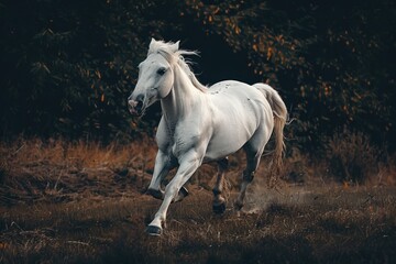 Wall Mural - White Horse Running Through Field