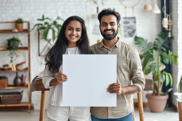 Wall Mural - a smiling Indian couple showing empty white board